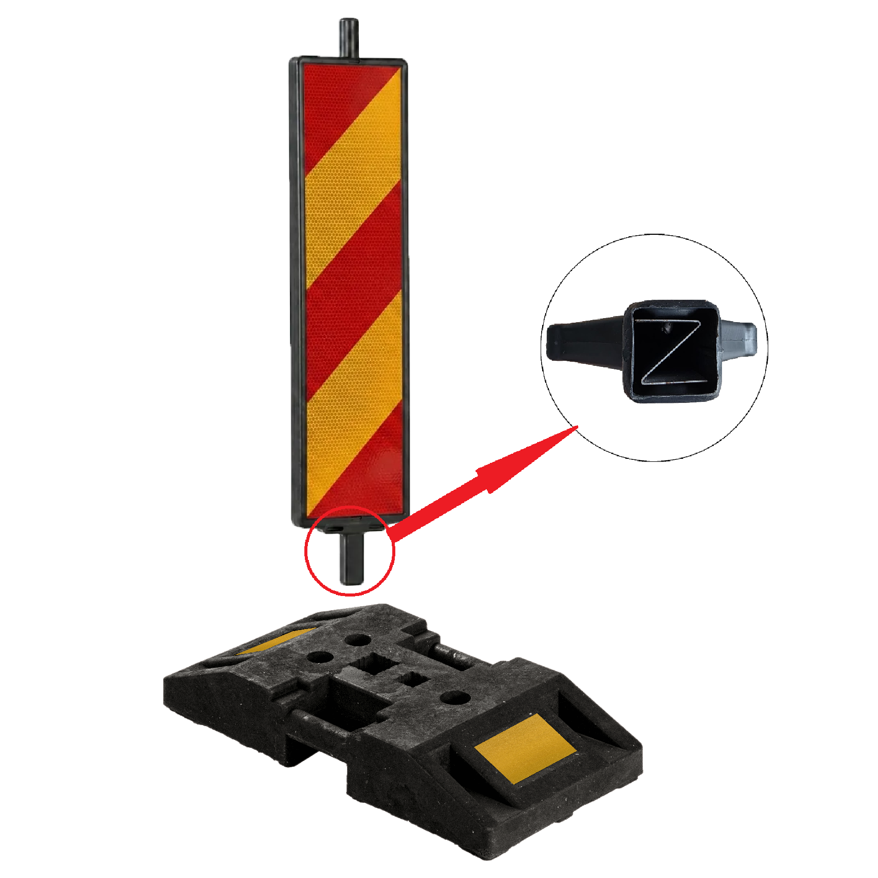 Baliză Direcțională Stânga/Dreapta cu Suport 28 Kg, include Z metal și benzi reflectorizante, CLASA I